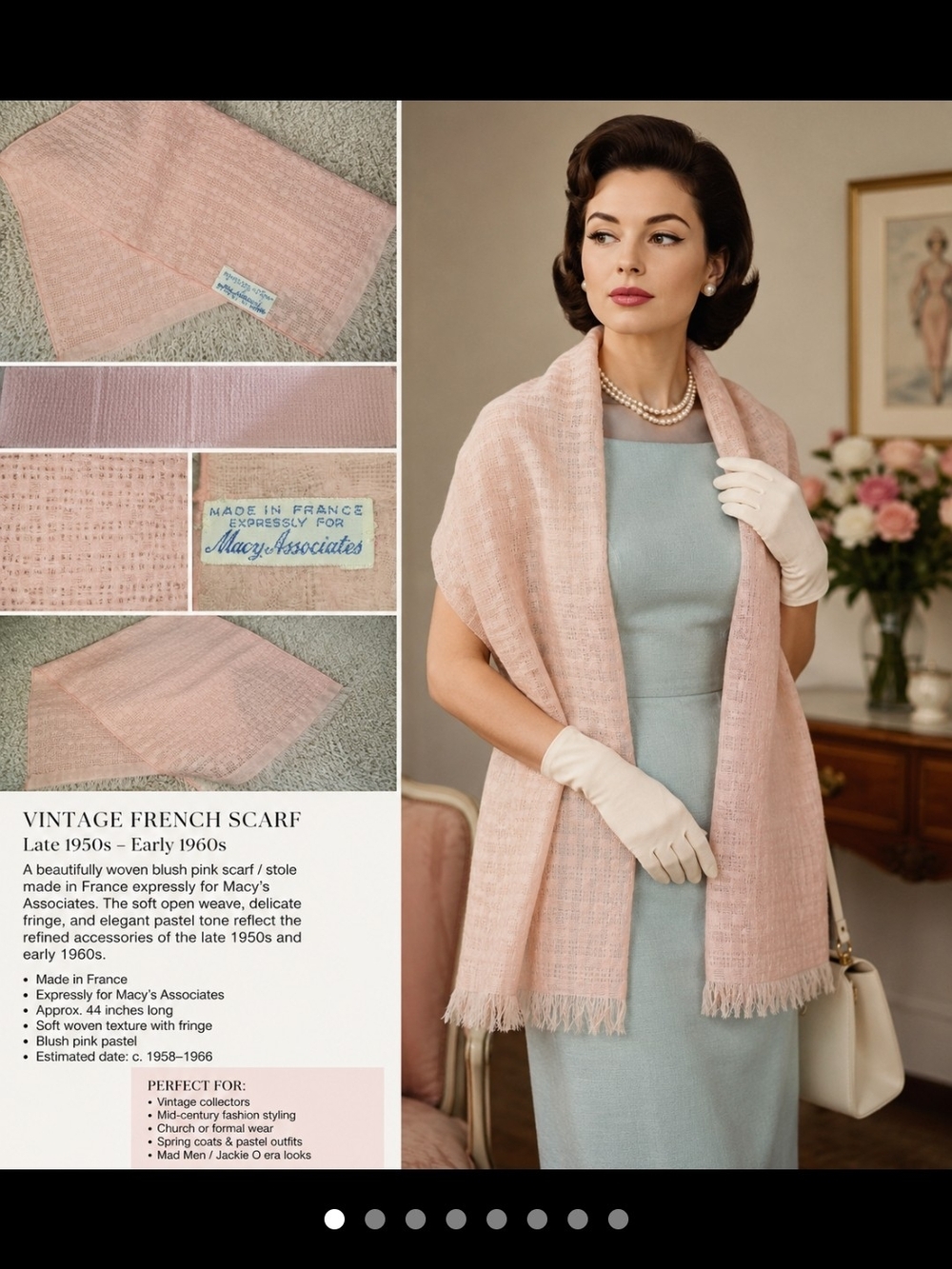 Vintage Blush Pink French Scarf -